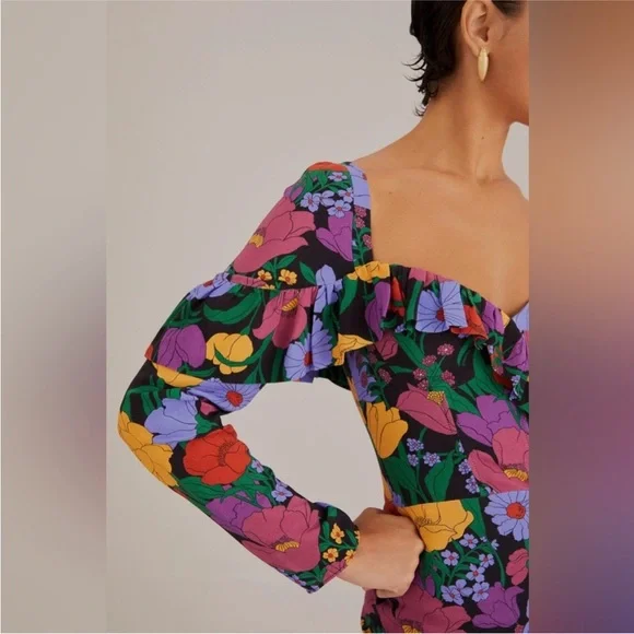 FARM RIO Black Bucolic Garden Long Sleeve Mini Dress - Picture 4 of 4